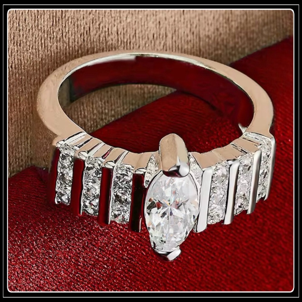 Clearance! MARQUISE SIMULATED DIAMOND PEAR PAVE WIDE BAND COCKTAIL RING - Picture 5 of 5